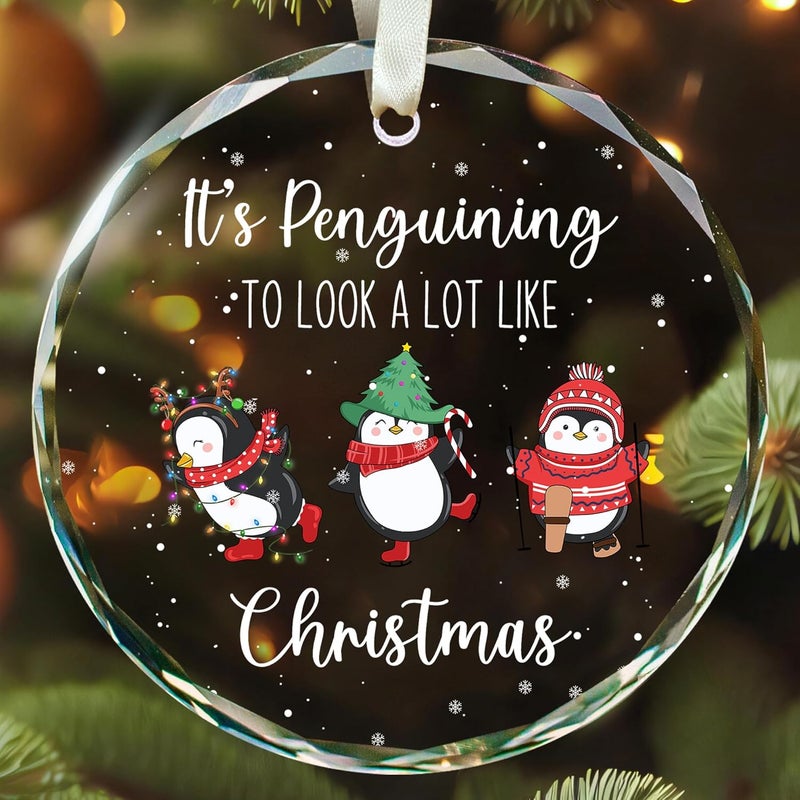 TEEBIM Penguin Ornament - Penguin Gifts for Women, Men, Lovers, Girls - Cute Penguins Ornaments for Christmas Tree, Funny Ornaments for Tree - Glass Christmas Ornament 2025 - Image 1